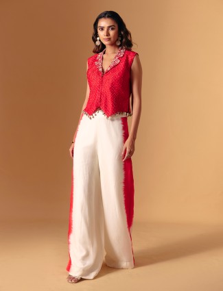 Red white silk festive co ord set