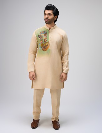 Beige kurta with pajama ensemble