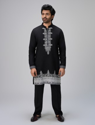Black kurta with pajama ensemble