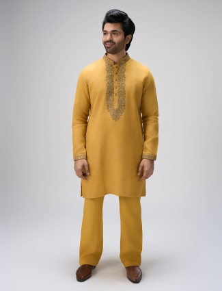 Mustard kurta with pajama attire