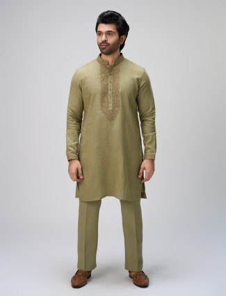 Olive kurta with pajama ensemble