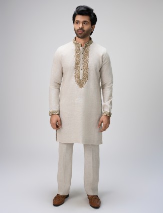 White kurta with pajama outfit for men