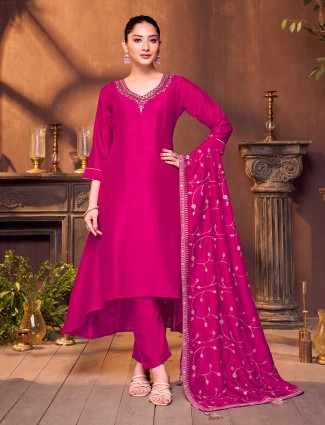 Magenta silk aabla and zardosi suit