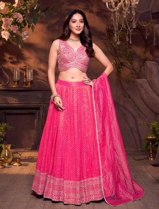 Rani pink silk sweetheart heavy embellished lehenga choli