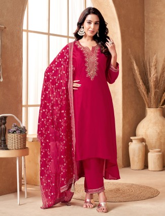 Wine silk suit with rich handwork