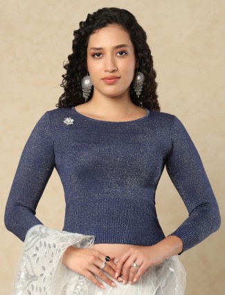 Navy blue woolen blouse with refined warmth