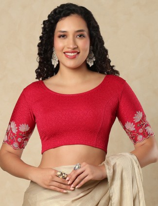 Rani pink foil printed lycra blouse with sequins elegance