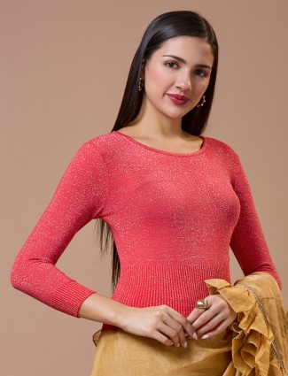 Red woolen blouse with festive grace