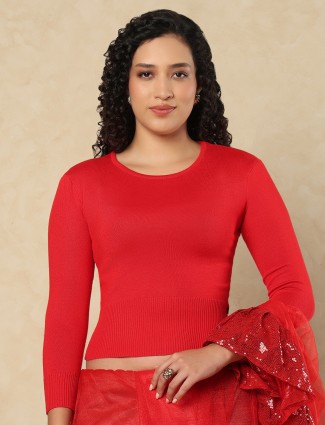 Red woolen blouse with festive radiance