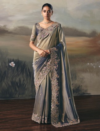 Blue tissue silk celebration saree