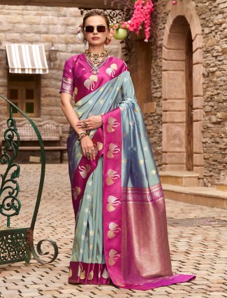 Grey satin silk charm with zari detailing