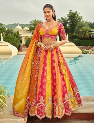 Vibrant multicolor wedding silk lehenga choli
