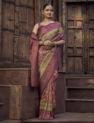 Onion pink silk saree with rich zari