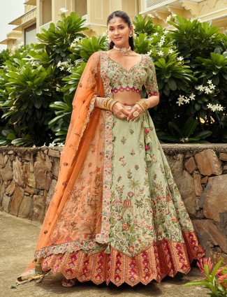 Pista green elegant silk lehenga choli