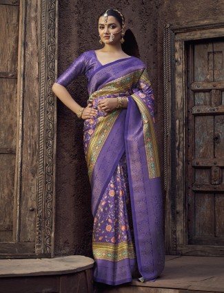 Purple silk saree with artisan zari