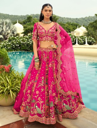Rani pink wedding peacock lehenga choli