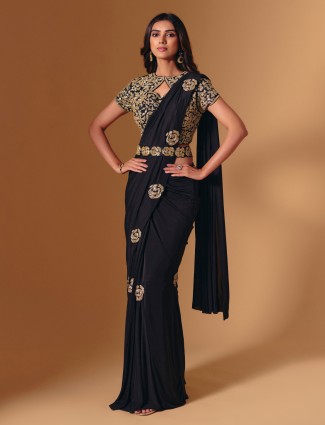 Black diamond work saree