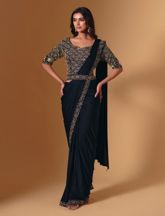 Bblack lycra saree with sleek contemporary shine