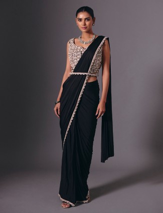 Black lycra saree with shimmering sequin elegance