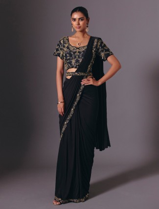 Bblack satin partywear saree