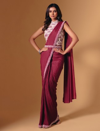 Maroon cruss designer saree