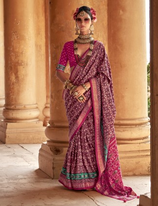 Onion pink printed patola saree