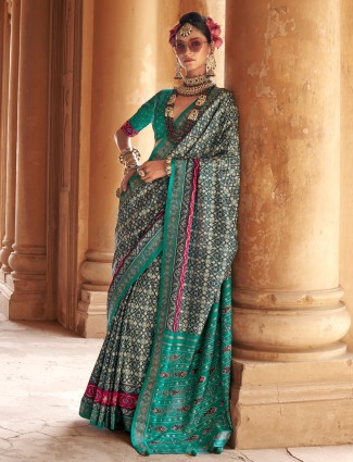 Rama blue designer patola saree