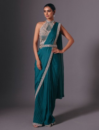 Rrama green cruss lycra saree with shimmer detailing