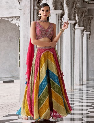 Multicolor bandhej georgette festive palazzo charm