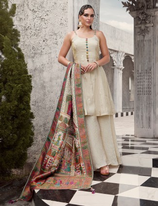 Cream silk palazzo with luxe zari weave
