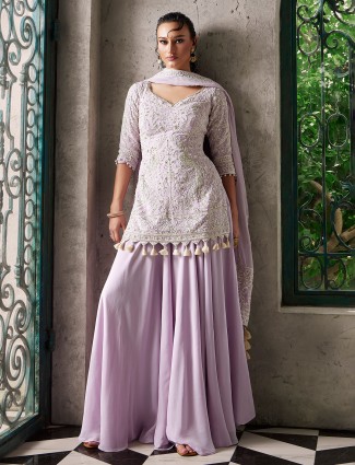 Lilac silk palazzo with stone glow