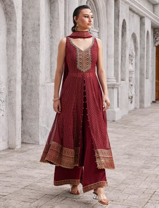 Maroon georgette palazzo with luxe brilliance