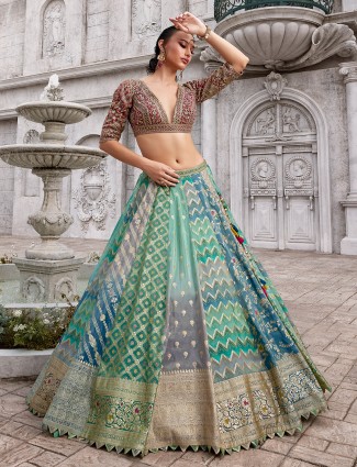 Multicolor banarasi silk lehenga with rich zardosi artistry
