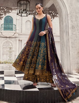 Multicolor silk anarkali suit for women