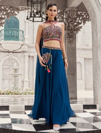Sapphire blue georgette designer palazzo gleam