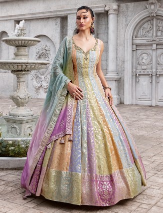 Multicolor silk anarkali with festive glow