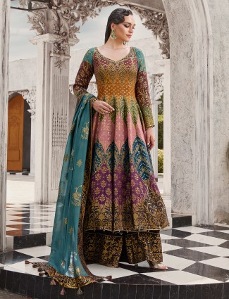 Regal multicolor pakistani style silk ensemble