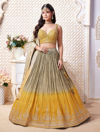 Mustard yellow silk designer lehenga choli for festive weddings