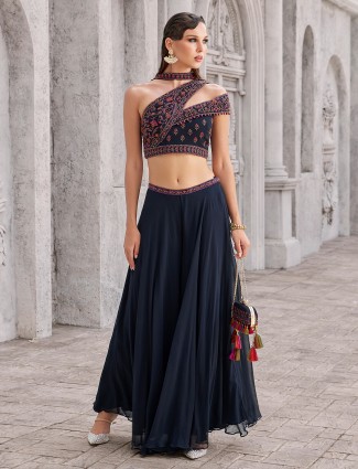 Midnight navy georgette palazzo elegance