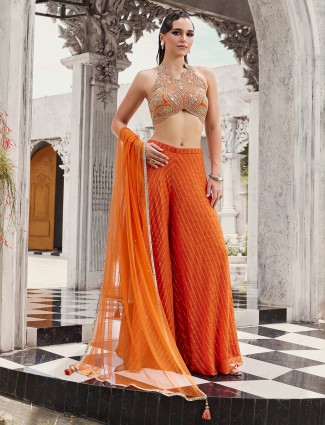 Radiant orange silk palazzo celebration set
