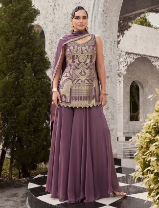 Purple silk georgette festival wear palazzo suit