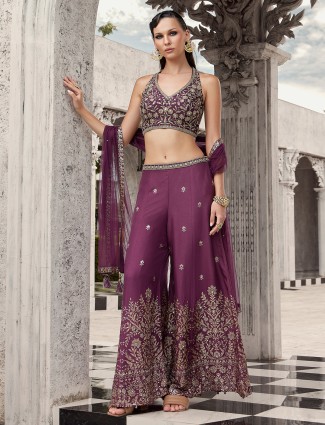 Purple silk palazzo suit for women wedding wear