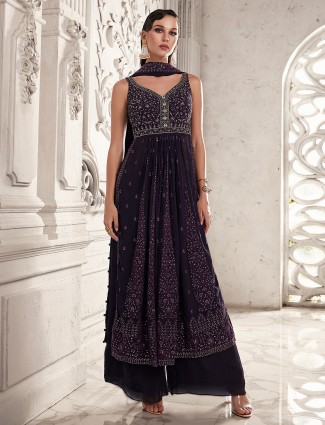 Purple georgette palazzo suit for wedding wear