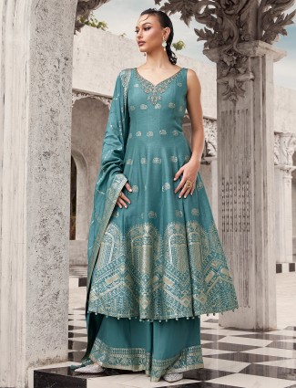 Sage green silk palazzo suit