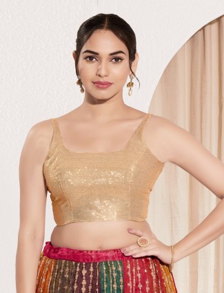 Golden sequins blouse with zari accents