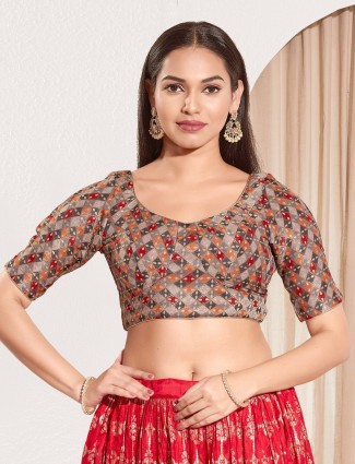 Grey jacquard printed blouse with elbow sleeves