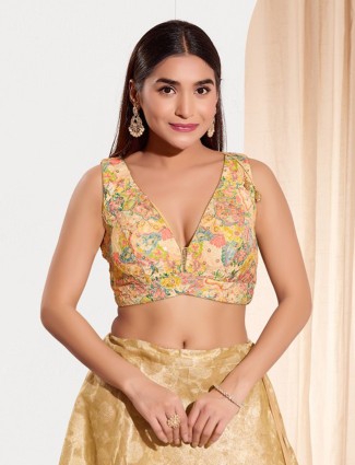 Multicolor polyester printed blouse with thread work