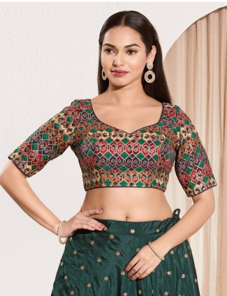 Navy brocade printed blouse with zari detailing