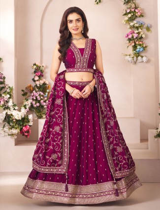 Purple silk lehenga choli with regal festive allure