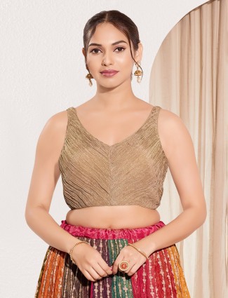 Beige tissue silk sweetheart neck festive blouse